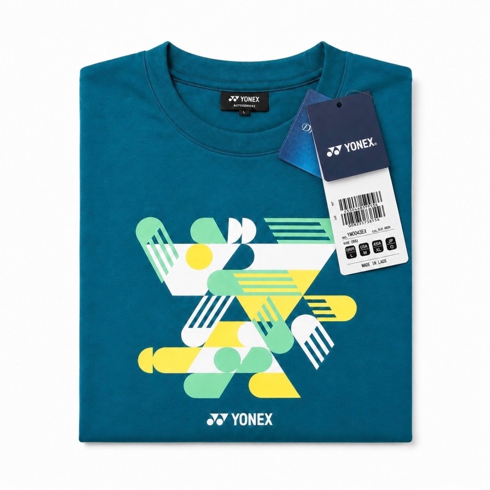 Yonex Autosemide T-Shirt Mens Med Blue Green Graphic Badminton Tennis YM0043EX